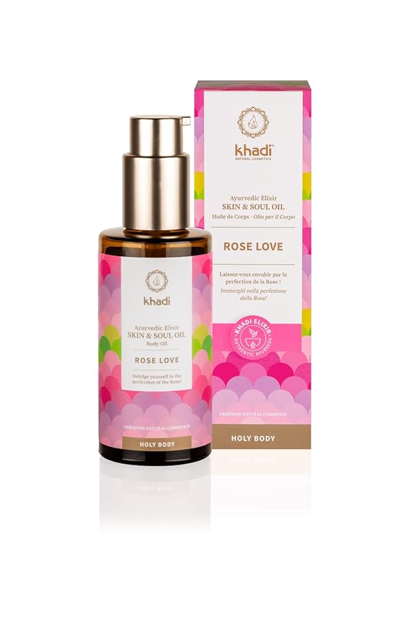 KHADI ROSE LOVE Ayurvedic Elixir Skin & Soul Body Oil, 100% Natural, Herbal & Vegan, Luxurious Beauty Oil Pampering, Regenerating & Nourishing 3.38 oz