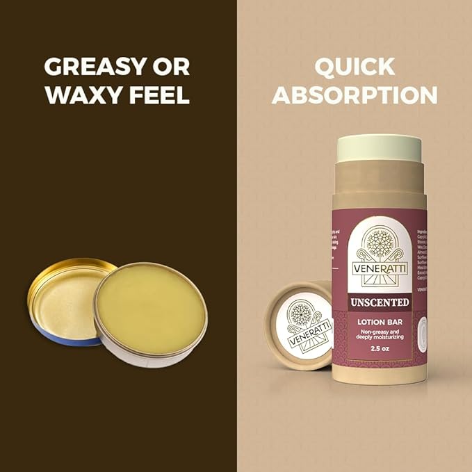 Lotion Bar Unscented - Vegan, Made in the US, Eco Friendly Stick - Quick Absorption, Non-Sticky - Natural Ingredients Solid Body Lotion for Women Dry Skin - Travel Body Lotion