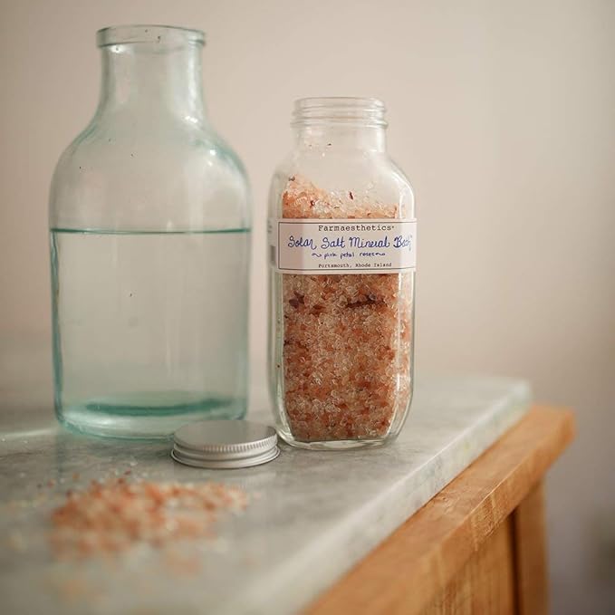 Farmaesthetics Pink Petal Roses Solar Salt Mineral Bath (16 oz) | Ethically Sourced Sustainable Beauty | Clean, All Natural, Small Batch Skincare