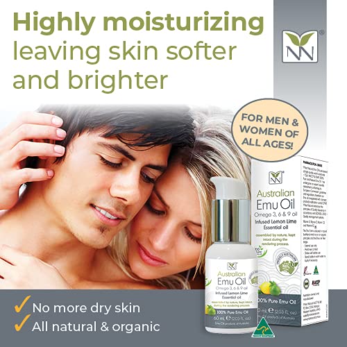 Y-Not Natural Ultra Pure Australian Emu Oil - Luxury Emu Oil 60 mL - Free Range Aboriginal Omega 3, 6 & 9 Infused with Lemon Lime - The Ultimate Moisturizer for Skin, Hair, Nails, and Scalp