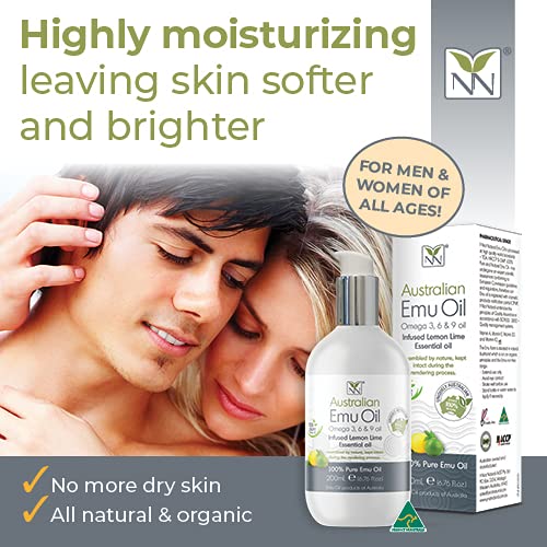 Y-Not Natural Ultra Pure Australian Emu Oil - Luxury, Hospital Grade Emu Oil 200 mL | Free Range Aboriginal Omega 3, 6 & 9 Oil Infused with Lemon Lime - The Ultimate Moisturizer for Skin, Hair, Nails, and Scalp
