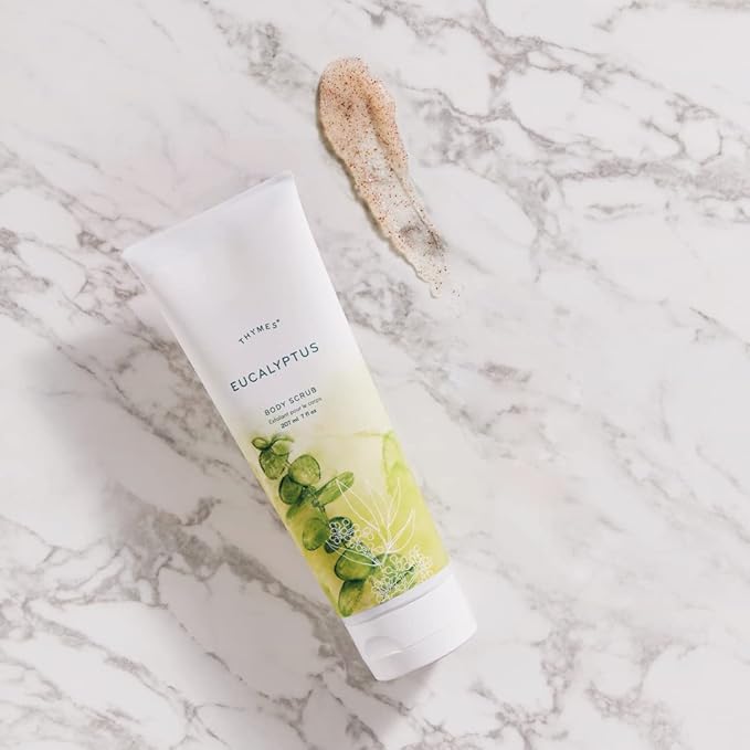 Thymes Exfoliating Body Scrub Infused with Hydration-Boosting Hyaluronate & Jojoba Beads - Moisturizing Body Scrubs for Women & Men - Perfect Self Care Gifts for Women (Eucalyptus, 7 fl oz)