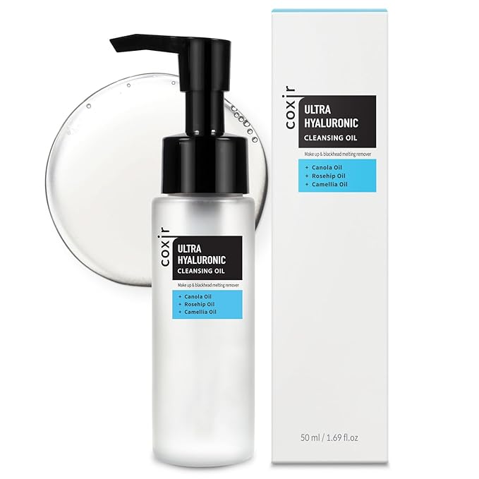 coxir ULTRA HYALURONIC CLEANSING OIL, Travel-Size, Korean Facial Cleanser l Blackhead, Makeup Removal with Hyaluronic Acid, Cruelty Free, No Mineral Oil [1.69fl.oz (Pack of 1)]