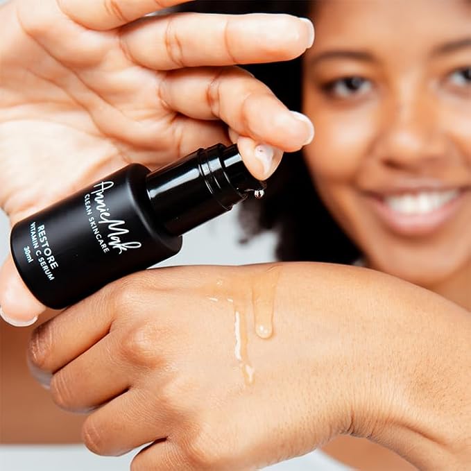 AnnieMak Restore Vitamin C Serum for Face with Hyaluronic Acid, Vitamin E & Patented Ingredients for Skin Tightening & Brightening, Facial Skincare for Fine Line & Wrinkle, Promotes Collagen (1 fl oz)