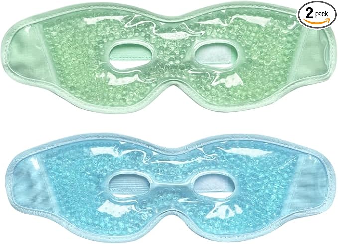 2PCS Cooling Eye Mask for Puffy Eyes, Gel Eye Mask, Reusable Hot Cold Therapy Eye Mask for Puffiness, Cold Eye Mask, Ice Pack for Eyes Surgery, Cooling and Compress Eye Mask (01-Green & Blue)