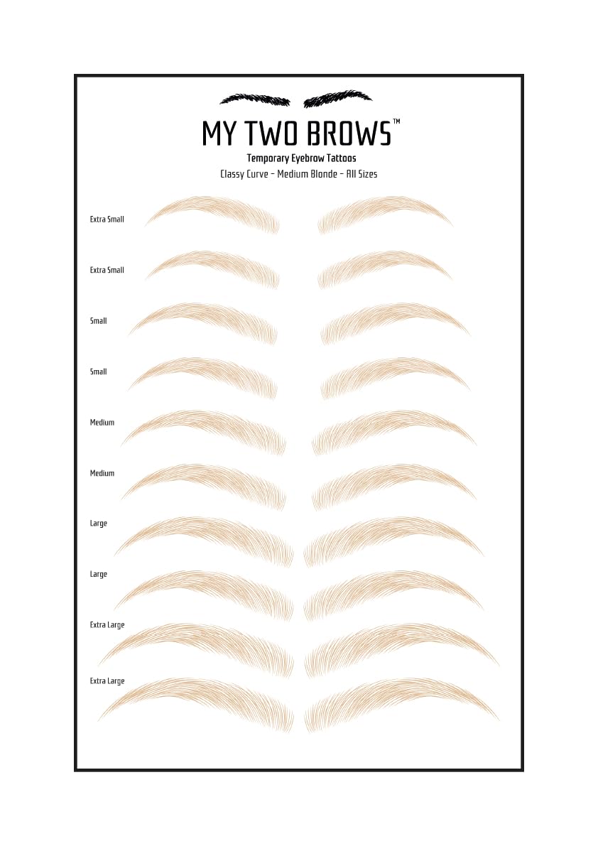 (10 pairs) Medium Blonde Temporary Eyebrow Tattoo - Extra Large Size - Waterproof & Smudgeproof - Classy Curve Style Eyebrow Stickers - Sheet Lasts up to 30 Days - Won't Work on Existing Brows