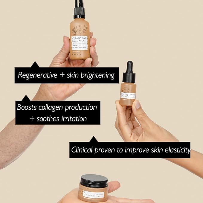 UpCircle Discovery Set – Cleansing Face Milk, Face Moisturiser and Peptide Serum Trio – Vitamin E, Niacinamide + Aloe Vera – Boosts Collagen, Hydrates + Soothes – Vegan + Cruelty-Free
