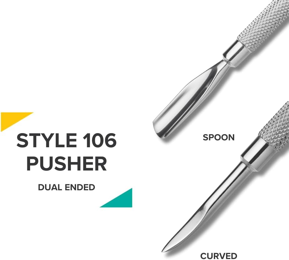Rui Smiths Pro Cuticle Pusher with 2 Ends - Stainless Steel Manicure Tool - Style 106