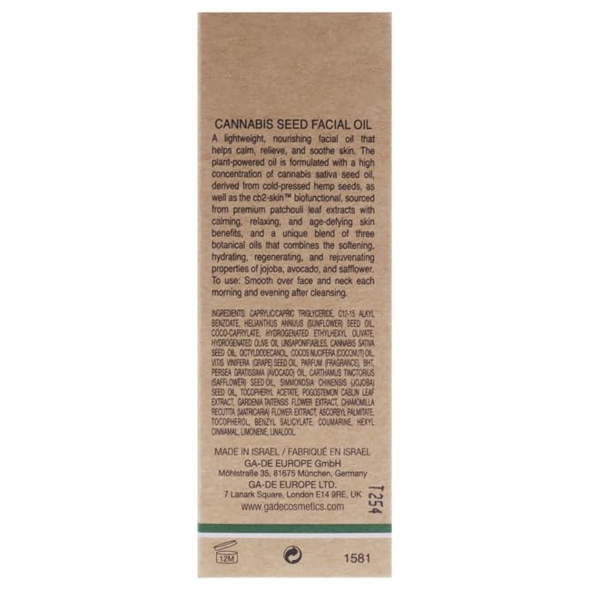 GA-DE Botanic Cannabis Seed Facial Oil - Lightweight Nourishing Face Oil - with Grapeseed Oil, Silk Touch Elixir Complex, and Vitamin E - 1 oz