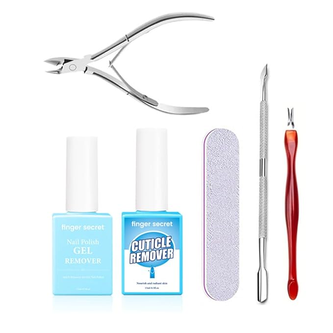 Cuticle Remover Liquid, Professional Nail Care Solution Nail Polish Gel Remover & Cuticle Remover Cream Dead Skin Clipper Nail File Cuticle Pusher