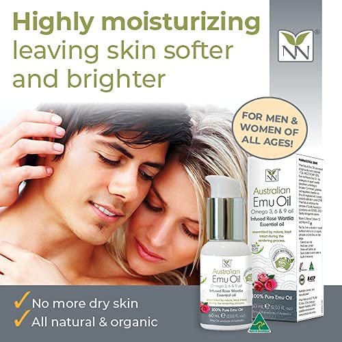 Y-Not Natural Ultra Pure Australian Emu Oil - Luxury Emu Oil 60 mL - Free Range Aboriginal Omega 3, 6 & 9 Infused with Rose Wardia - The Ultimate Moisturizer for Skin, Hair, Nails, and Scalp