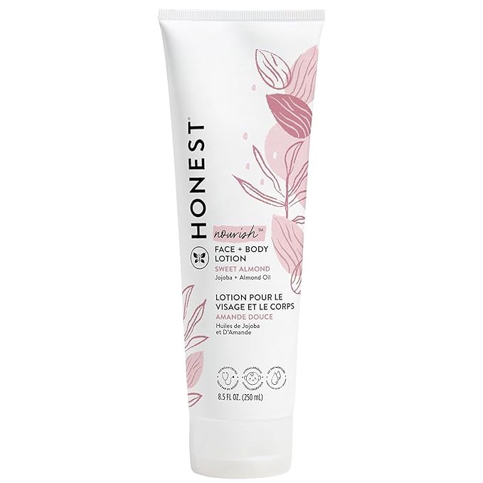 The Honest Company Hydrating Face + Body Lotion | Fast Absorbing, Naturally Derived, Hypoallergenic | Sweet Almond Nourish, 8.5 fl oz