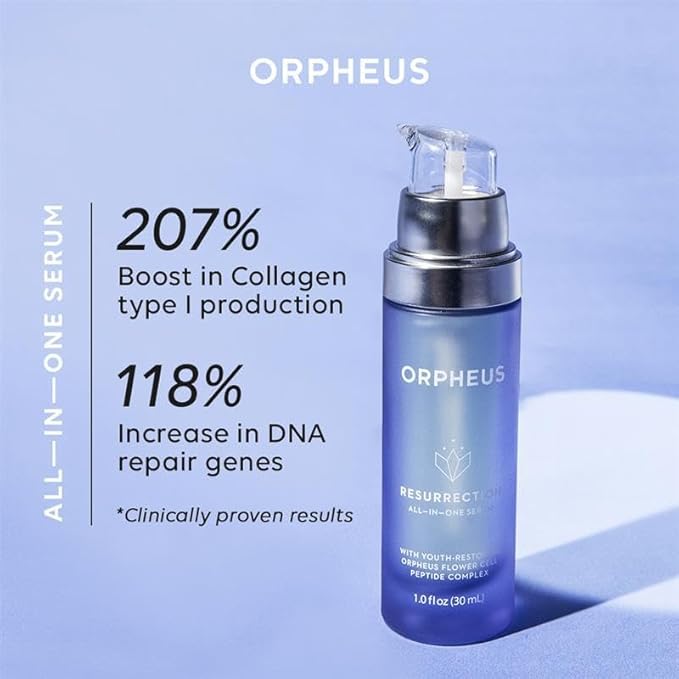 ORPHEUS All-In-One Plant Stem Cell Face Serum with Collagen Stimulating Peptide Complex, Hyaluronic Acid, Niacinamide, Vitamin C and Wild Indigo | 1 Fl. Oz. (30ml). 100% Clean. For ALL skin types