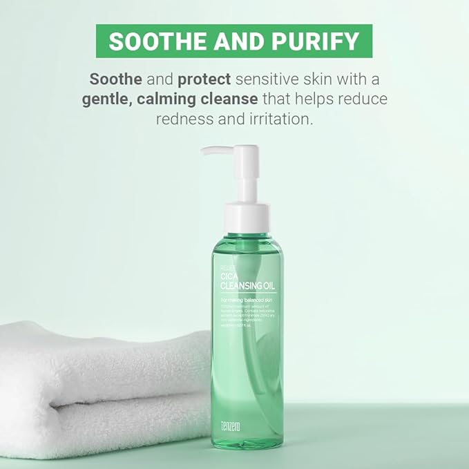 tenzero Relief Cica Cleansing Oil 5.07 fl oz (150ml), Hydrating, Daily Makeup Blackhead Remover for Face, Pore Control Centella Cleansing Oil, Korean Skincare, Double Cleansing