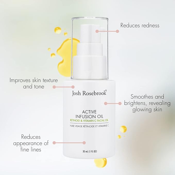 Josh Rosebrook - Active Infusion Oil Retinoid & Vitamin C Facial Serum Improves Skin Texture & Tone, Reduces Fine Lines, Increases Radiance - 30mL - 1 Oz
