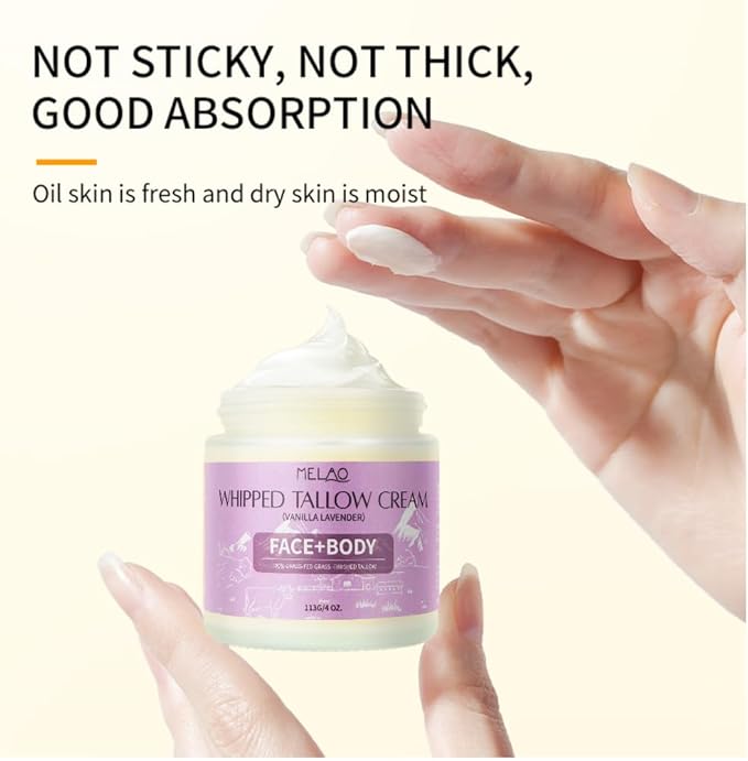 Beef Tallow Moisturize Cream for Skin - Tallow Body Skin Balm - Skin Moisturizer for Face & Body (113g, Vanilla Lavender)