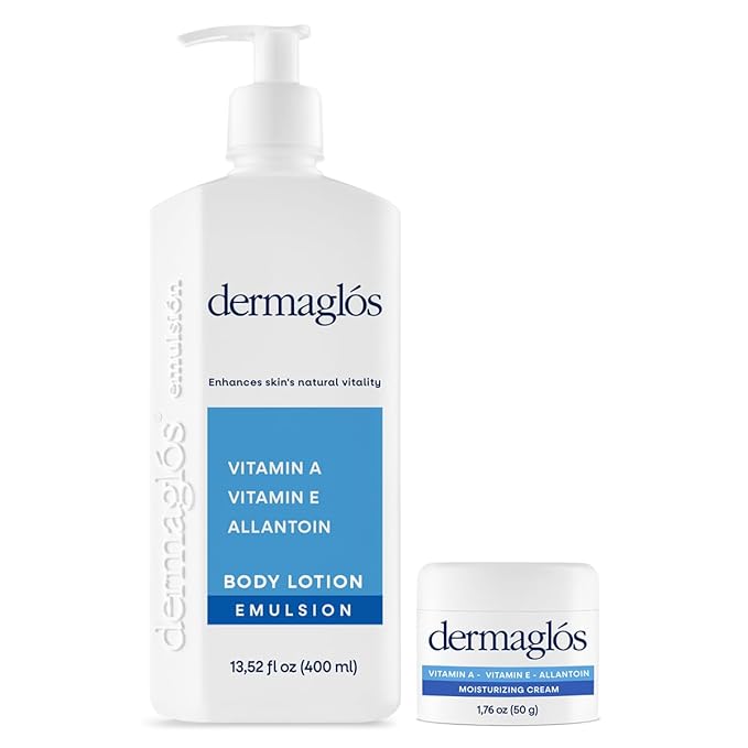 Dermaglos | Hydration And Regeneration pack, Cream Moisturizer 1.76 oz + Emulsion Advanced 13.52 Fl Oz, Vitamin A + Vitamin E + Allantoin, Enhances Skin´s Vitality Formula For all Skin Types