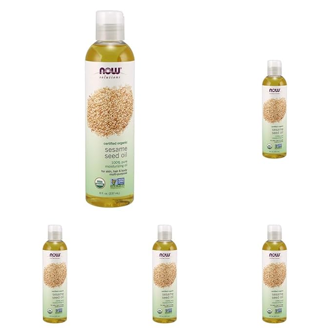 NOW Solutions, Organic Sesame Seed Oil, 100% Pure Moisturizing Oil for Skin and Hair, with Vitamins, Minerals and Phytonutrients, 8-Ounce (Pack of 5)