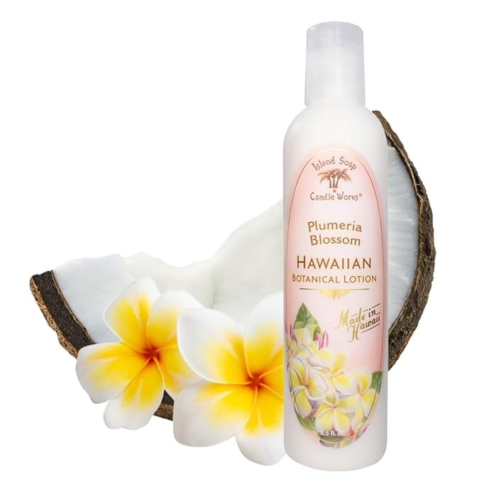 Island Soap and Candle Works Plumeria Blossom Scented Body Lotion for Men and Women, Paraben Free Body Moisturizer - Hydrating Hawaiian Skincare - 8.5 Fl Oz. Bottle