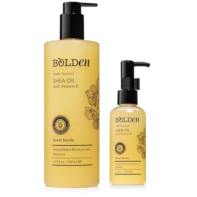 BOLDEN SHEA OIL with Vitamin E | 100% Natural | Unparalleled Moisture & Radiance for Skin & Hair | Sweet Vanilla Scented | 16.9 Fl Oz