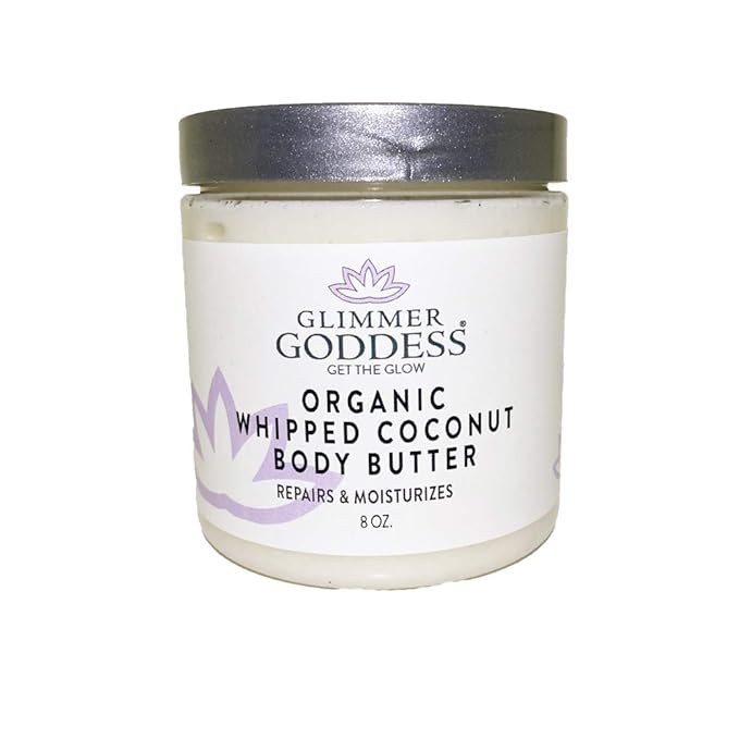 GLIMMER GODDESS Organic Vegan Whipped Coconut Oil & Vitamin E Body Butter With Lavender Lemon, Moisturizing, Anti-aging, Skin Repairing, 8 oz.