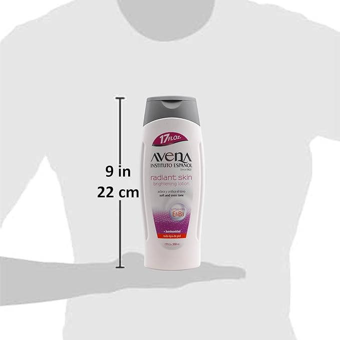 Avena Instituto Español Radiant Skin Body Lotion with Vitamin E and B3, Soft and Even Tone, for All Skin Types, 17 Fl Oz, Bottle