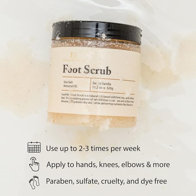 FootFitter Foot Scrub – Exfoliating Natural Sea Salt Based Feet & Dry Skin Scrub – Sweet Vanilla (11.2 oz.)