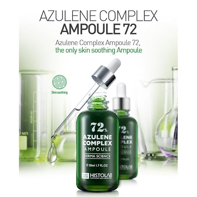 72% Azulene Complex Korean Beauty Facial Serum – Soothing & Sebum Control Ampoule for Acne & Oily Skin – Reduces Redness, Swelling & Irritations – Infused with Tea Tree Oil