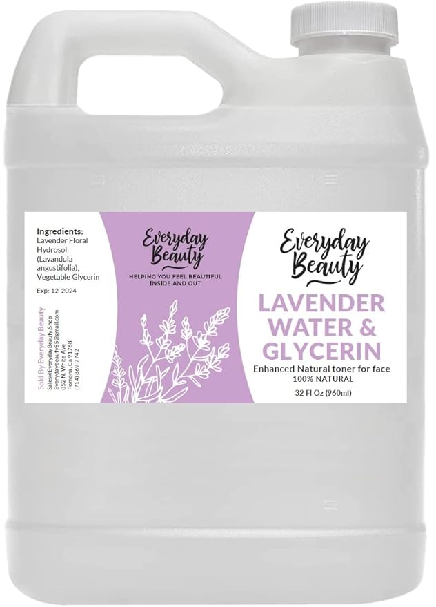Lavender Water & Glycerin Facial Toner Bulk - 32 oz All Natural Enhanced Hydrating Spray Mist for Face and Hair - 100% All Natural Lavender Water Hydrosol with Vegetable Glycerin