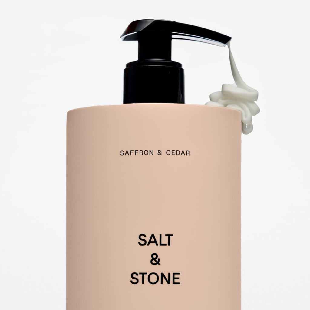 Salt & Stone Body Lotion for Women & Men | Hydrates, Nourishes & Softens Skin | Restores Dry Skin | Fast-Absorbing | Cruelty-Free & Vegan (Saffron & Cedar - 15.2 fl oz)
