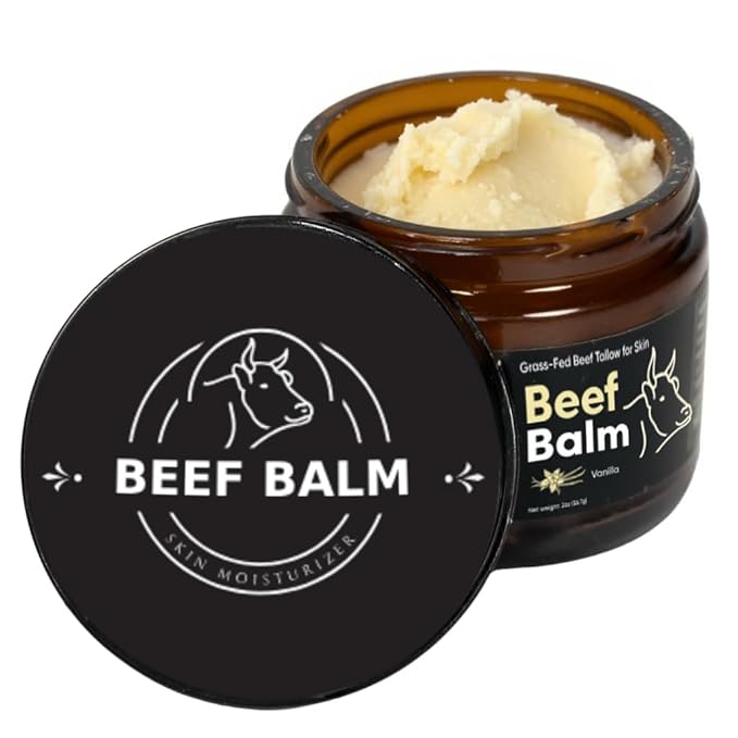 Beef Tallow Balm - Beef Tallow For Skin Care, Tallow Moisturizer, Face Cream, Lotion & Cream (Vanilla, Grass-Fed Tallow)