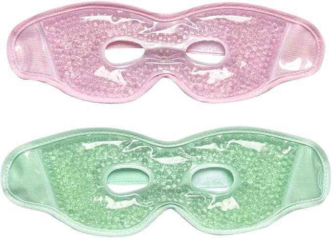 2 PCS Gel Eye Mask,Reusable,for Dark Circles,Dry Eyes,Headaches,Puffiness,Stress,migraines,Eye Bags.Allergies,Sinus discomfort,migraines (02-Pink & Green)