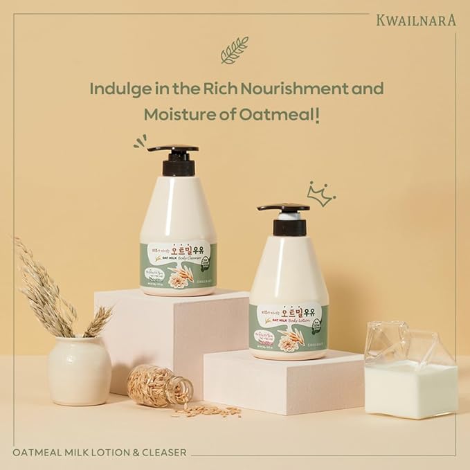 WELCOS Kwailnara Oat Milk Body Lotion & Body Wash Set – Moisturizing & Revitalizing Korean Skincare Bundle with Oat Extract, 560g / 19.75oz Each