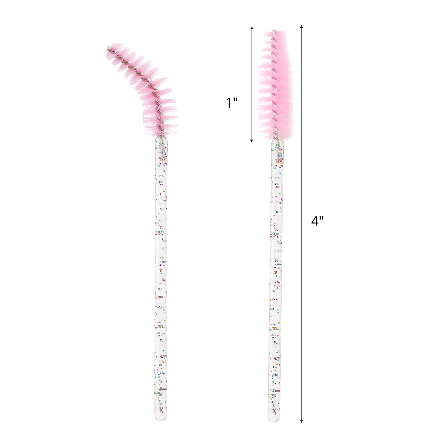 BTYMS 100 Pieces Crystal Eyelash Mascara Brushes Spoolie Brush Lash Wands Applicator Disposable Eyebrow - Light Pink