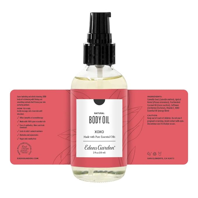 Edens Garden XOXO Bath & Body Oil – Romantic Floral Blend with Pure Essential Oils & Vitamin E for Smooth, Hydrated Skin – Aromatherapy Moisturizer for Date Night & Sensual Massage, 2 fl oz (59 ml)