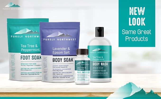 PURELY NORTHWEST-Tea Tree Oil & Peppermint Foot Soak with Epsom Salt-for Stubborn Foot Odor, Athletes Foot Burning & Itching, Damaged Discolored Nails-A Natural Callus Remover 16 Ounces