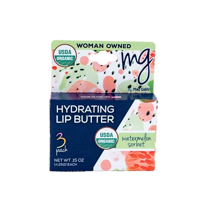 Mad Gab's MG Signature Watermelon Sorbet Lip Butter (3 Pack) | Natural & Organic | Hydrating, Shea Butter