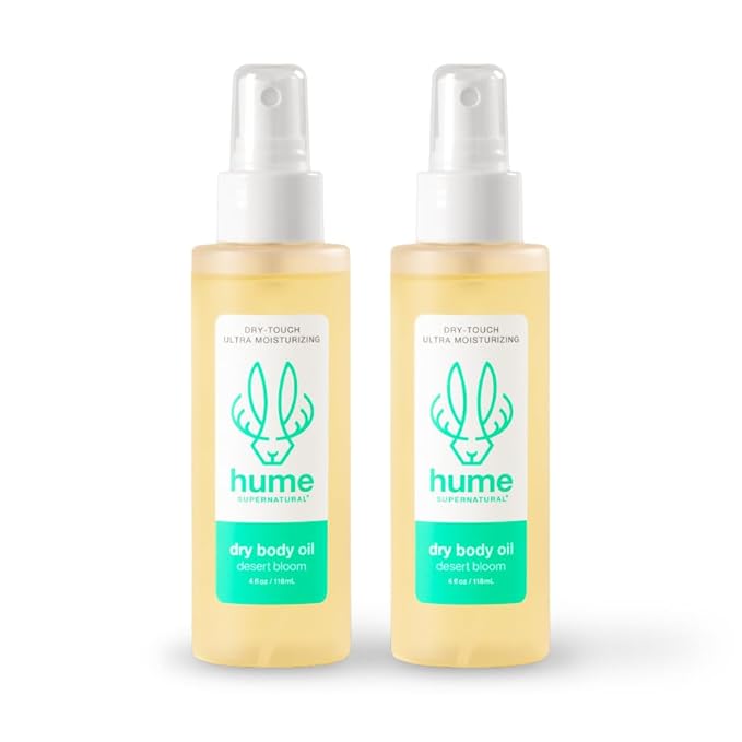 HUME SUPERNATURAL Dry Body Oil Spray - Moisturizing Oil for Dry Skin, After Shower Body Oils for Women and Men, Dry Oil Body Spray, Nourishing, Hydration, Glow, Probiotic, Desert Bloom, 2-Pack