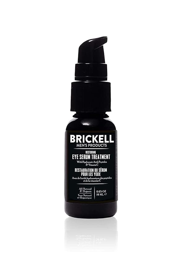 Brickell Men's Dark Circle Under Eye Treatment Serum For Men, Natural and Organic Eye Gel to Firm Men's Wrinkles, Reduce Dark Bags Under Eyes, and Promote Youthful Skin, 0.65 Ounce, Unscented
