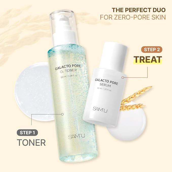 SAM'U Galacto Pore Serum – Pore Tightening Serum with Galactomyces For Glass Skin – Korean Skin Care, Tightening & Hydrating with AHA, PHA, BHA, Suitable for Acne-Prone Skin – 1.4 Fl. Oz