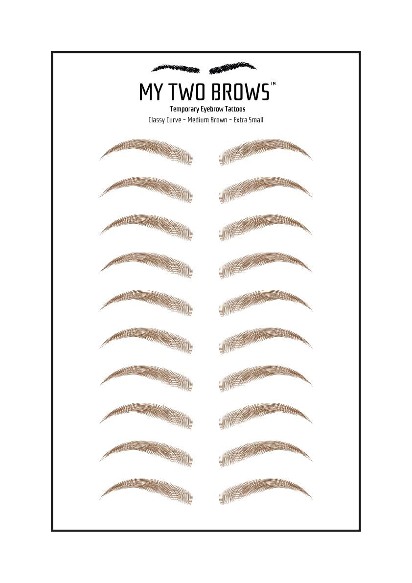 (10 pairs) Medium Brown Temporary Eyebrow Tattoo - Extra Small Size - Waterproof & Smudgeproof - Classy Curve Style Eyebrow Stickers - Sheet Lasts up to 30 Days - Won't Work on Existing Brows