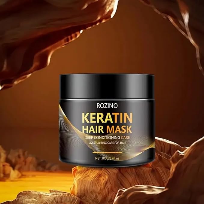 ROZINO Keratin Hair Mask – Deep Conditioning Treatment for Dry, Damaged, and Frizzy Hair, Infused with Aloe Vera & Natural Oils for Intense Hydration, Frizz Control & Shine, for All Hair Types (100g)
