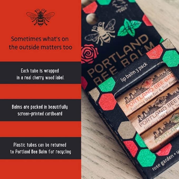 Portland Bee Balm All Natural Handmade Beeswax Based Lip Balm Unscented, Oregon Mint and Rose Assortment 9 Count