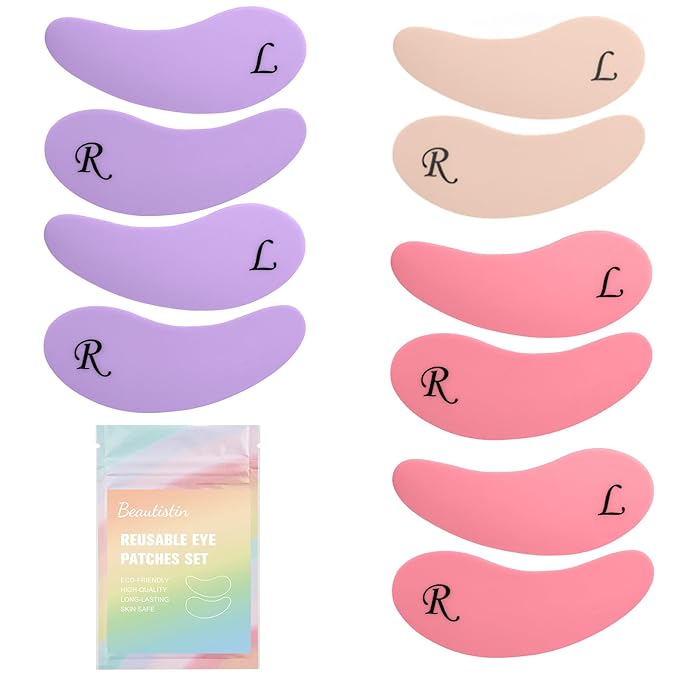 Under Eye Patches Silicone - 5 Pairs Reusable Eye Patches, Eye Wrinkle Patches, Reusable Under Eye Mask, Plump Fine Lines & Wrinkles, Cream & Purple & Pink
