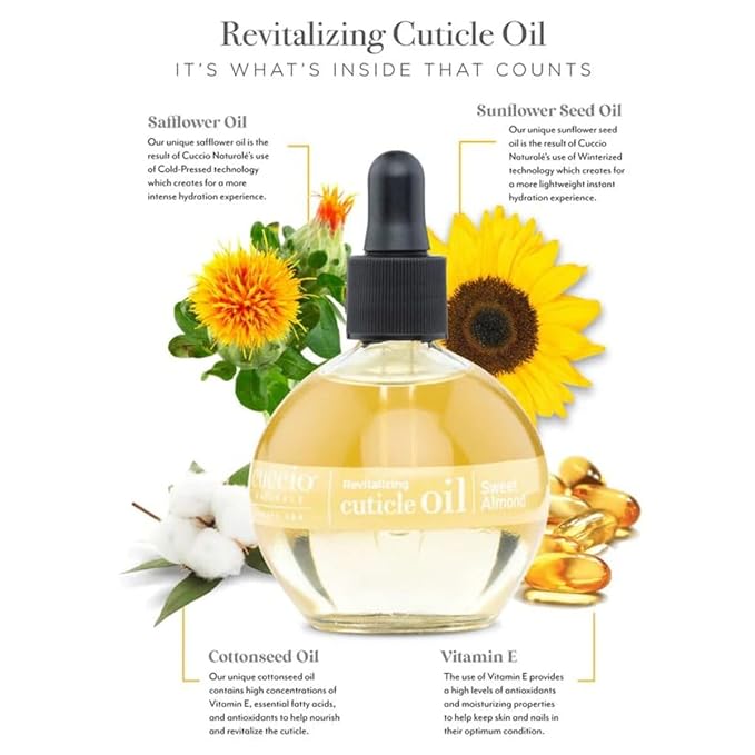 Cuccio Naturale Revitalizing Cuticle Oil - Hydrating Oil For Repaired Cuticles Overnight - Remedy For Damaged Skin And Thin Nails - Paraben/ Cruelty-Free Formula - Sweet Almond - 2.5 Oz