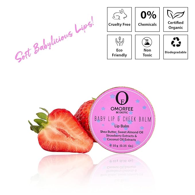 Omorfee 100% Organic Baby Lip & Cheek Balm For Dry Chapped Lips & Cheeks Natural Moisturizing Treatment For Newborn, Infants, Toddlers & Early Childhood | Made With Nourishing Ingredients, 10g/0.35Oz