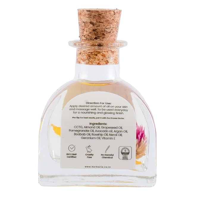 Herbaria Body Oil - Sweet Tart (3.38 fl oz) | Luxurious Body Oil - ALL SEASON | 100% Vegan Enriched With Grapeseed Oil, Pomegranate Oil, Avocado Oil, Argan Oil, Baobab Oil | 100% Sustainable