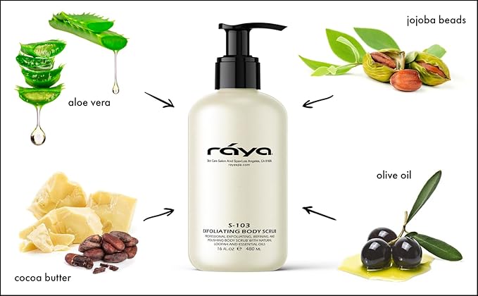 RAYA Exfoliating Body Scrub 16 oz (S-103) | Exfoliating, Refining, and Polishing Body Scrub | Made with Natural Loofah and Essential Oils | Relieves Ingrown Hairs