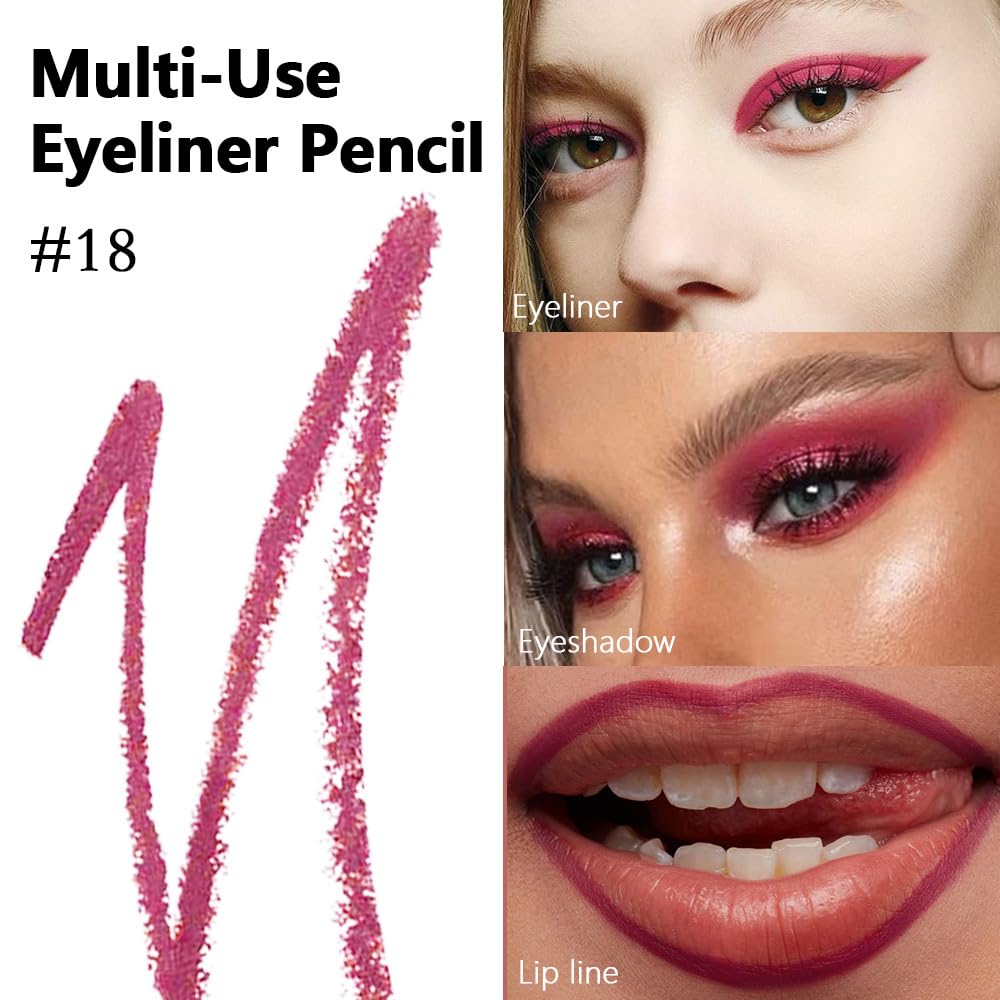 evpct Plum Maroon Red Eyeliner Pencils for Eyes, Plum Maroon Red Colored Eye Liner Pencil Pen Waterproof Smudge Proof, Colored Gel Waterline Eyeliner Pencil, Face Eye Paint Stick Halloween Makeup 18