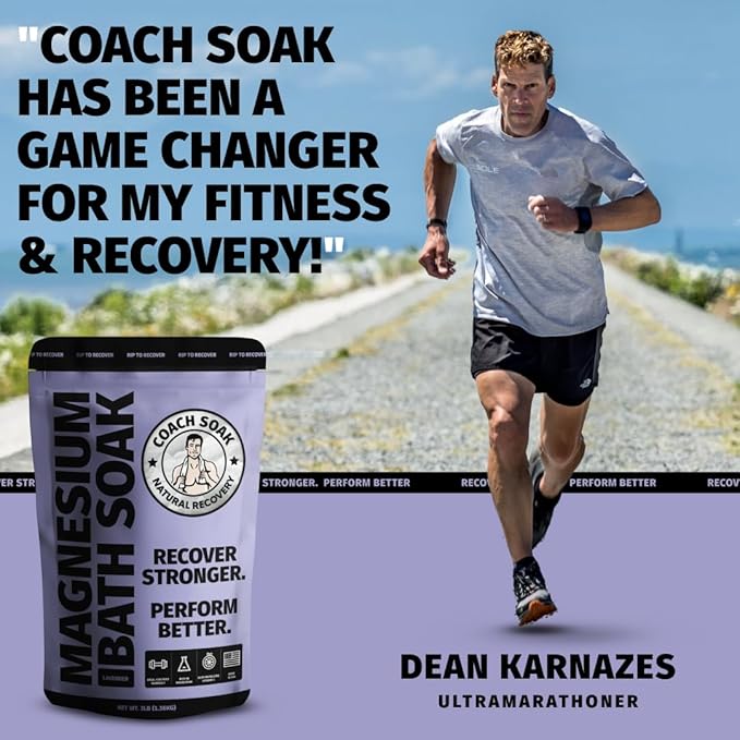 Coach Soak Recovery Bath Soak - Faster Absorption Than Epsom Salt for Pain - Rejuvenating Magnesium Flakes with 21 Minerals, Essential Oils & Bath Salts, 3lbs (Calming Lavender)